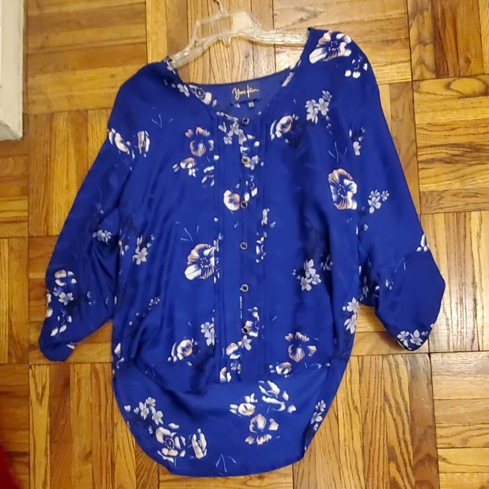 Yumi Kim 100% Silk Royal Blue Flowered Top - XS
